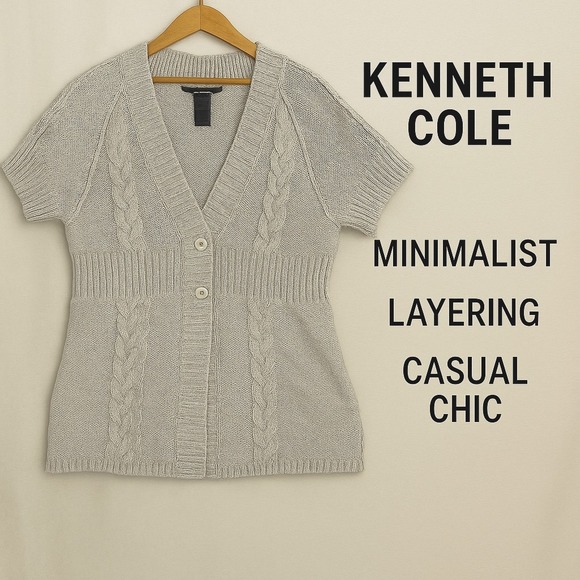 Kenneth Cole Reaction Woman's Cardigan Sweater Cable Knit Beige Size XL Cozy - Picture 1 of 8